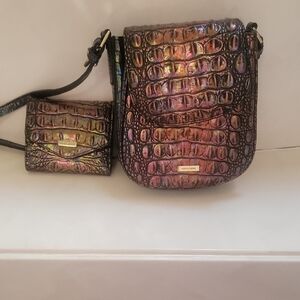 Brahmin Iridescent Croc-Embossed Crossbody in Purple and Bronze